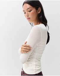 UNISON - Long Sleeve Ruched Mesh Top