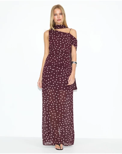 Dazie - The Moment Chiffon Polka Dot Maxi Dress