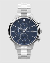 TIMEX - Chicago Chrono 45mm Silver Tone Blue Dial Bracelet