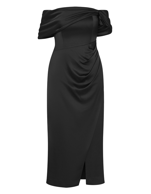 City Chic - Plus size Paloma Off Shoulder Maxi Dress - black