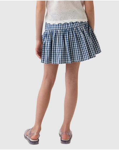 GAP - Denim Ginhgam Skort - Teens