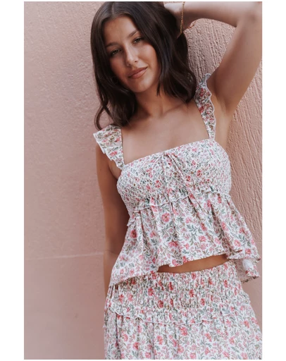 Petal & Pup - Dakari Smocked Top - Pink Green Floral