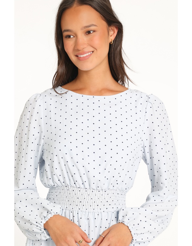 Petal & Pup - Roman Long Sleeve Maxi Dress - Blue Polka Dot