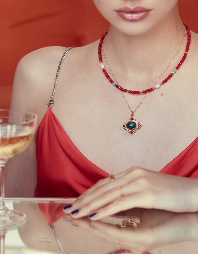 Ottoman Hands - Raina Emerald and Pink Crystal Pendant Necklace