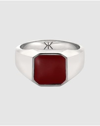 Kuzzoi - ICONIC EXCLUSIVE - Ring Male Signet Square Enamel Red 925 Sterling Silver
