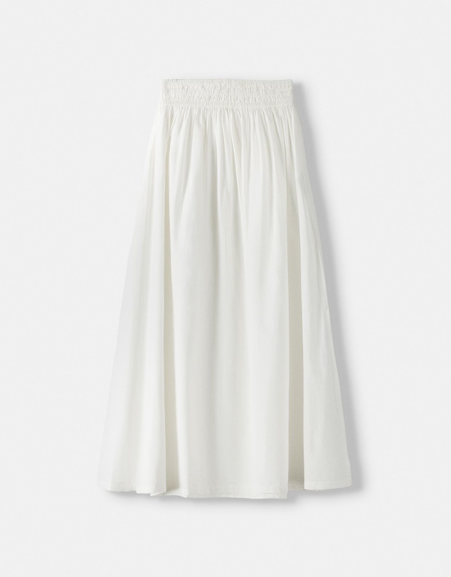 Bershka - Poplin Midi Skirt With Elastic Waistband