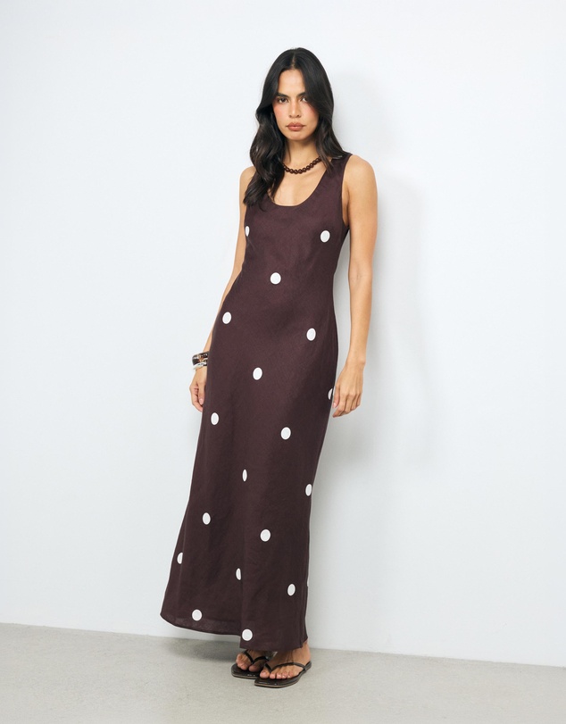 AERE - Tia Polka Dot Linen Slip Dress