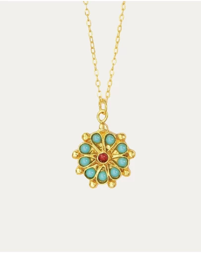 Ottoman Hands - Marigold Turquoise and Red Agate Beaded Pendant Necklace