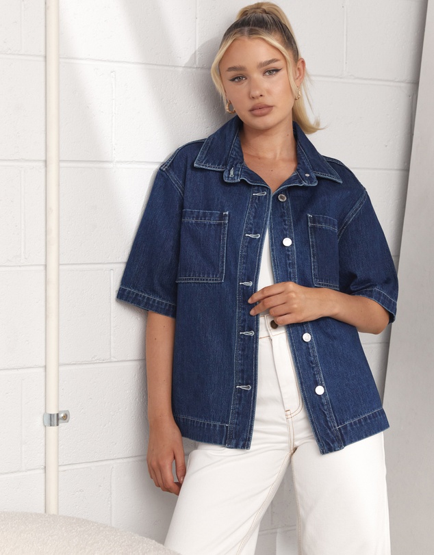 Dazie - Balmy Nights Short Sleeve Denim Overshirt