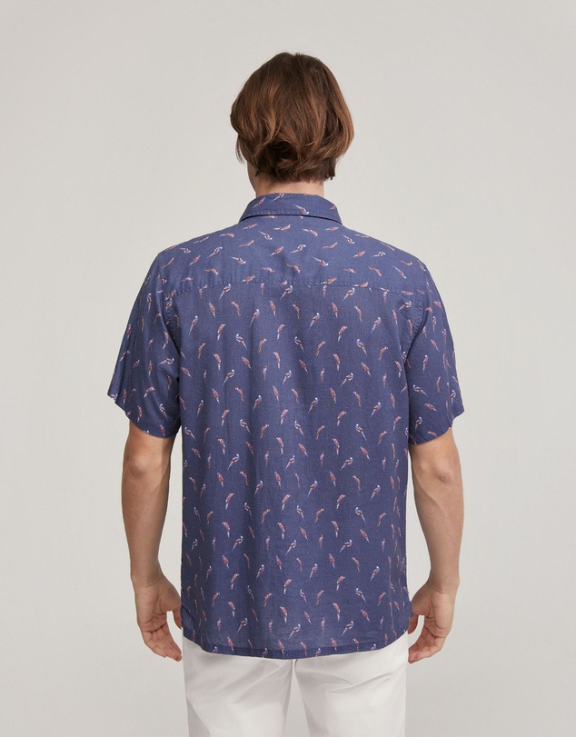 Oxford - Vinny Linen Blend Short Sleeve Printed Shirt