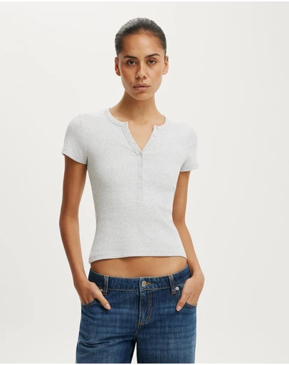 Cotton On - Blake Rib Henley Short Sleeve