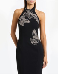 Carla Zampatti - Black Crepe Embellished Halter Gown