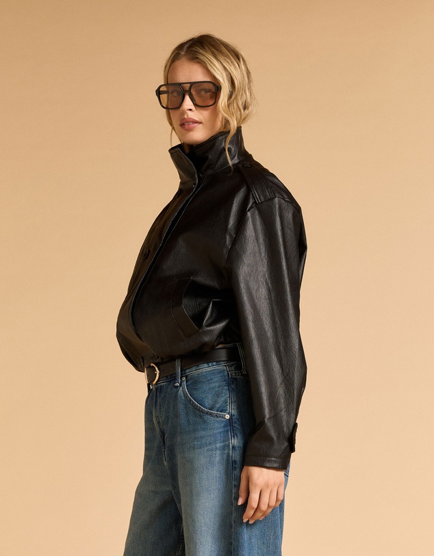MVN - Faux Leather Bomber Jacket