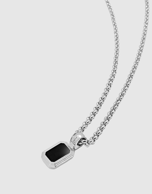 Nialaya Jewellery - Men's Sterling Silver Necklace with Two-in-One Turquoise & Black Onyx Pendant