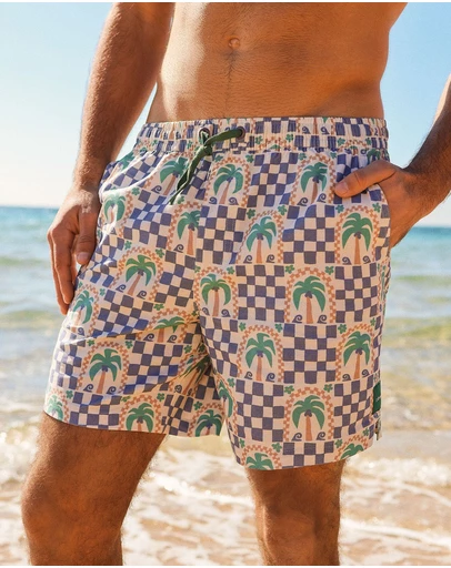 Skwosh - Palm Check Party Everyday Shorts in White