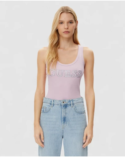 GUESS - Sleeveless Embellished Logo Tank Top
