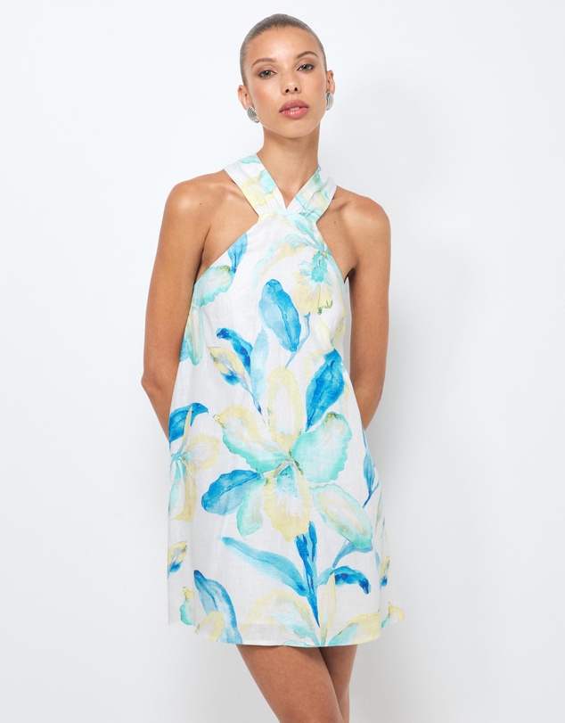 AERE - Kira Tie Back Linen Mini Dress
