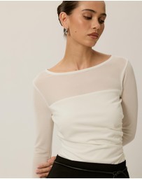 Tussah - Amelia Sheer Panel Gathered Long Sleeve Top