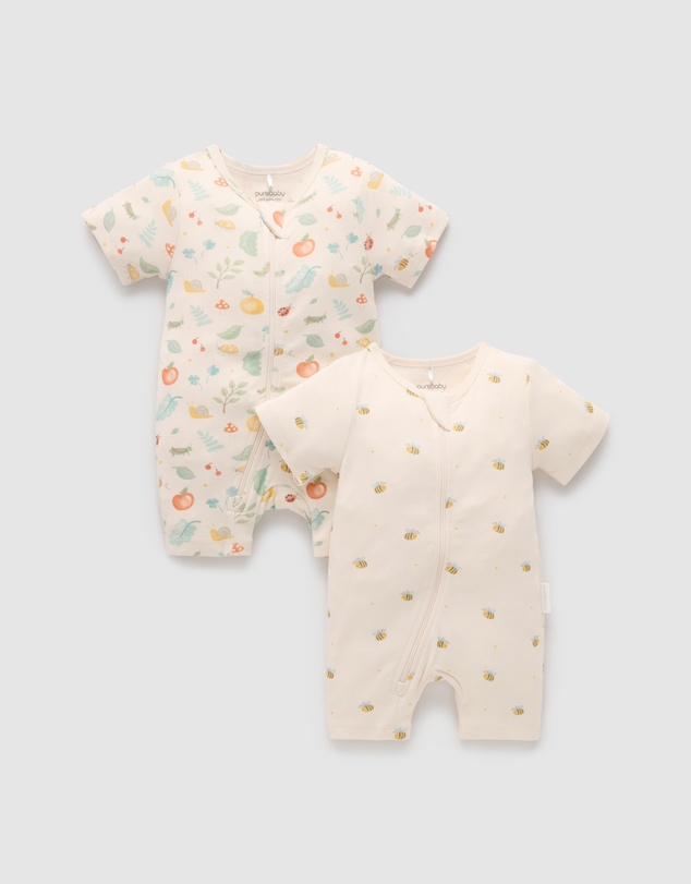 Purebaby - 2 Pack S/Slv Digital Growsuit- Kids-Babies