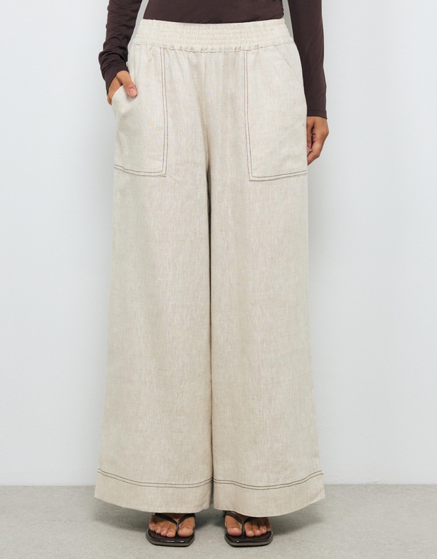 AERE - Contrast Stitch Linen Pants