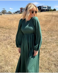 Esther & Co - Iolana Dress - Deep Green Long Sleeve