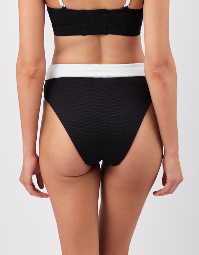 UNE PIECE - Textured High-Cut High-Waisted Bikini Bottom