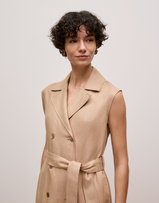 Trenery - Linen Twill Sleeveless Trench Dress in Light Camel