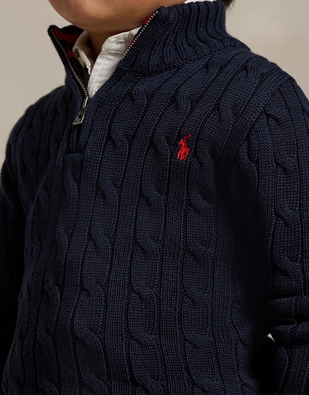 Polo Ralph Lauren - Cable-Knit Cotton Quarter-Zip Sweater - The Iconic Exclusive - Babies-Kids