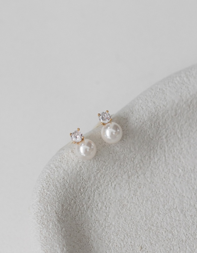 The White Collection - Anne - Classic Gold Pearl Bridal Earrings