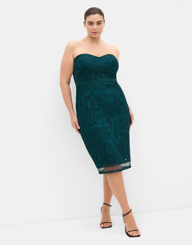 City Chic - Plus size Antonia Strapless Midi Dress - emerald