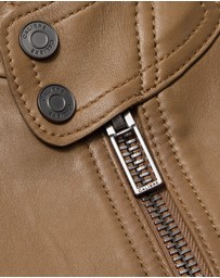 Calibre - Stand Collar Leather Bomber Jacket Camel