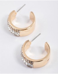 Lovisa - Gold Baguette Diamante Small Hoop Earrings