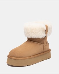 EVERAU - Australian Shepherd Ugg Mini Eleny Platform Cow Suede Upper UGG Boots