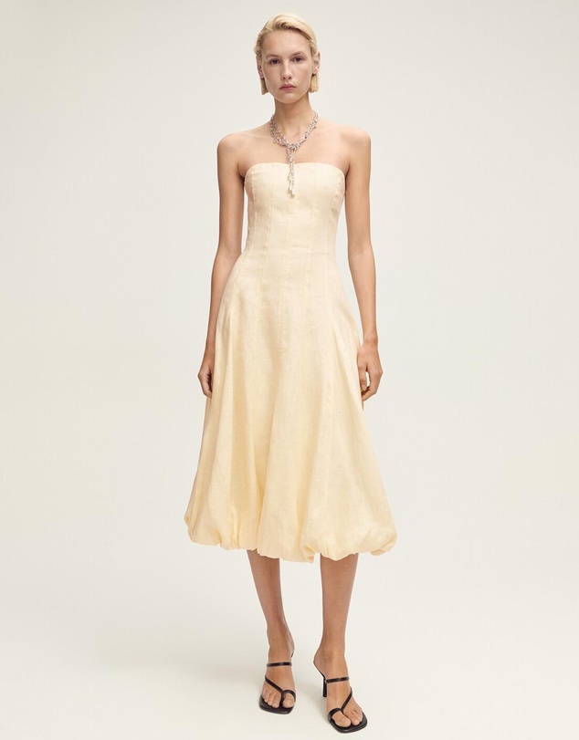 M.N.G - Alberta Linen Dress With Puffed Hem