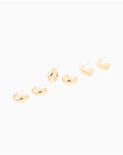 Lovisa - Gold Mixed Teardrop Hoop Earrings 3-Pack