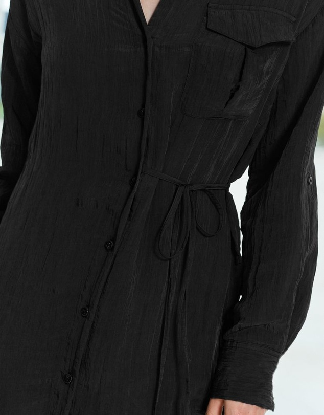 NEXT - Tie Front Long Sleeve Textured Utility Shirt Dress