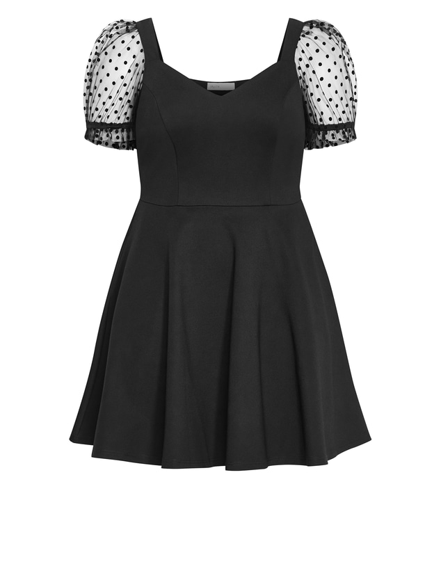 City Chic - Plus size Asher Spot Short Sleeve Skater Dress - black