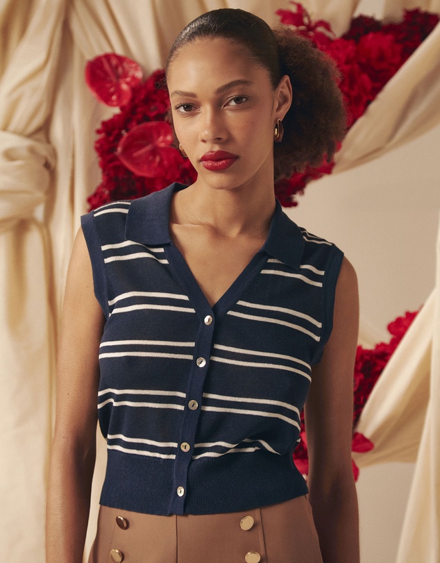 Forcast - Kaia Striped Collared Top