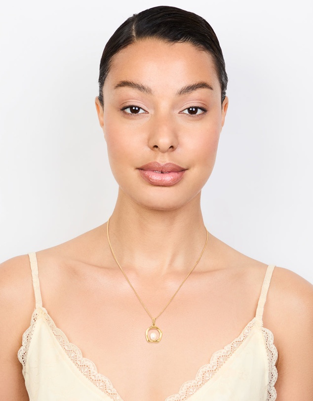 Lovisa - Waterproof Gold Plated Stainless Steel Freshwater Pearl Molten Hoop Pendant Necklace