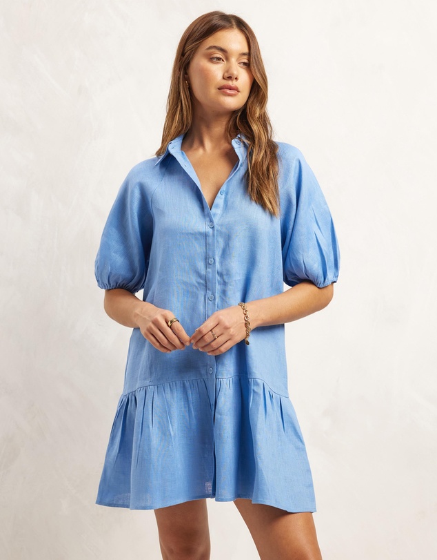 AERE - Joia Linen Puff Sleeve Mini Dress
