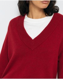 AERE - Nelu Merino Wool Blend V Neck Knit Jumper