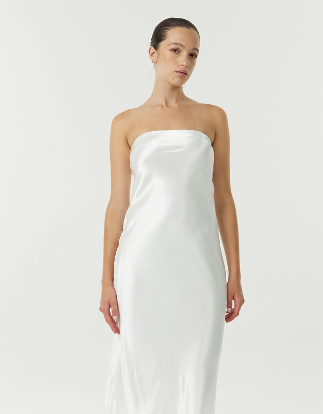 Third Form - Satin Tie Back Strapless Midi Dress