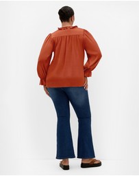 City Chic - Plus size Maia Ruffle V Neck Top - toffee