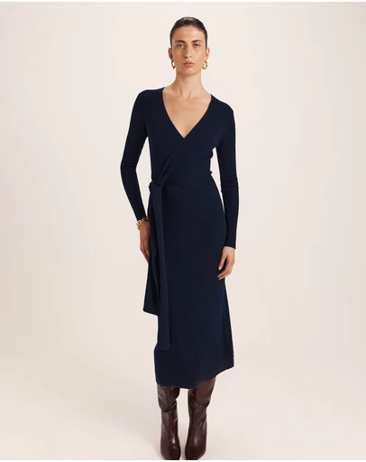 SABA - Elle Wool Blend Wrap Knit Dress