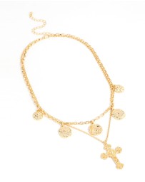 Lovisa - Gold Plated Cross & Coin Layered Necklace