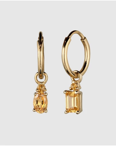Elli Jewelry - Mismatched Citrine Hoop Earrings in Gold-Plated 925 Silver