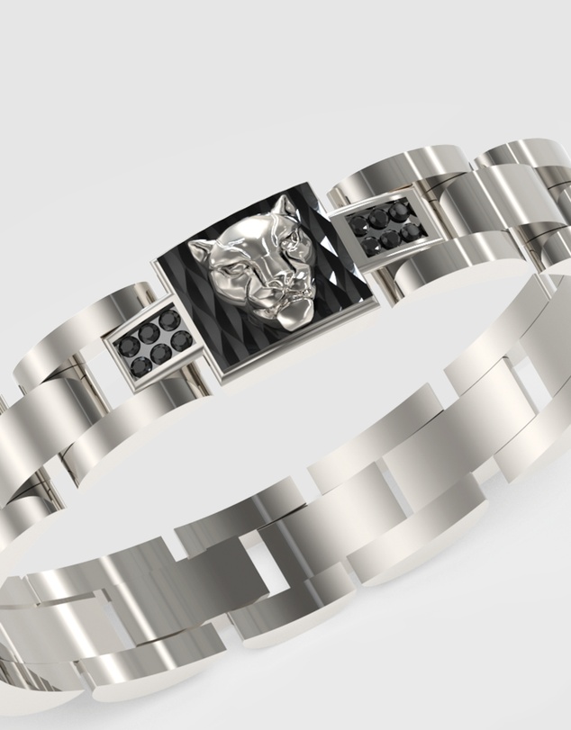 GUESS - GUESS Mens Silver-Tone Panther Flat Bracelet