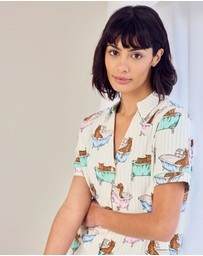 Chelsea Peers - Organic Cotton V Neck Button Up Shorts Set