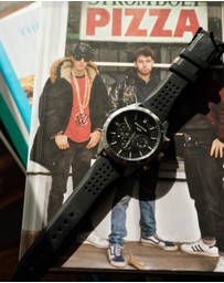 Maxum - Lansdowne Multifunction Chrono Silver Tone Case, Black Dial & Black Silicone Band