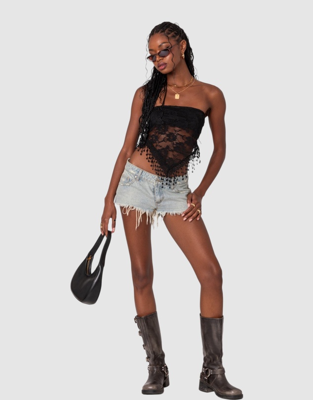 EDIKTED - India Sheer Lace Strapless Top